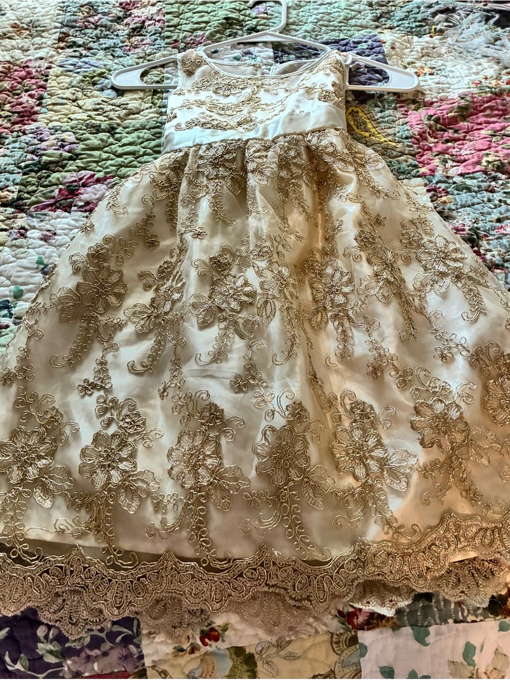 C.R.B Girls  Ivory and Gold Lace Party Dress